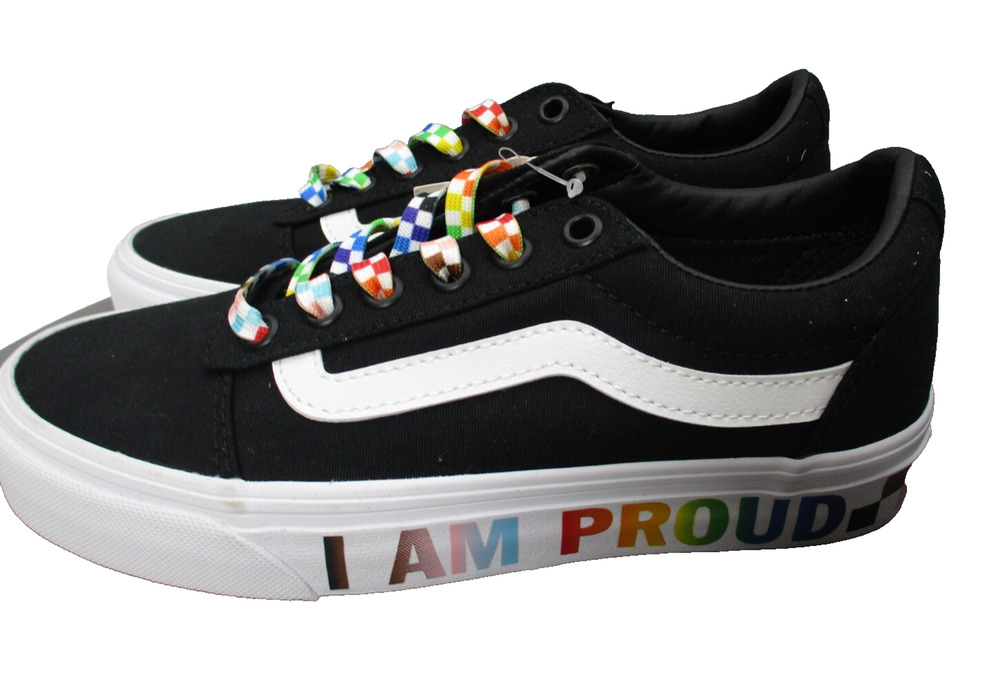 Vans Womens Sz 5 Ward Pride Black/Multicolor Canvas Skate Shoes I Am Proud